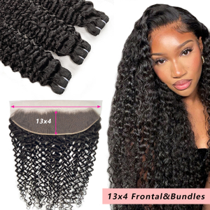 Brazilian Jerry Curly Hair 3 Bundles With 13X4 Lace Frontal
