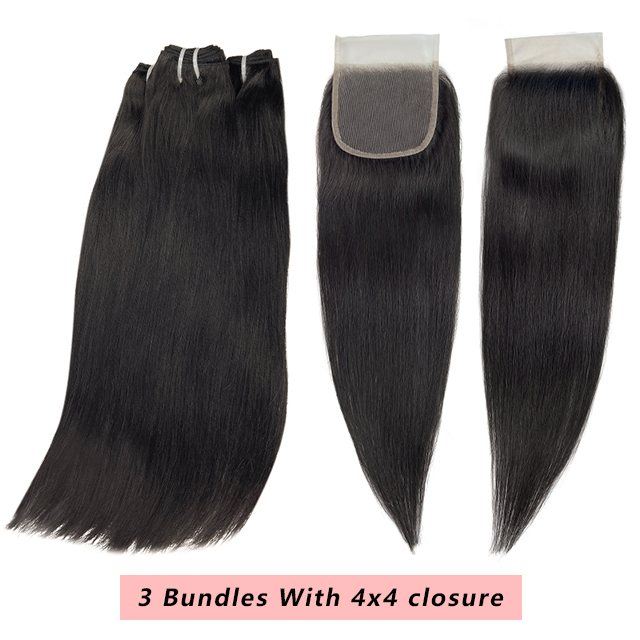 Brazilian Virgin Straight Human Hair 3 Bundles With Closure