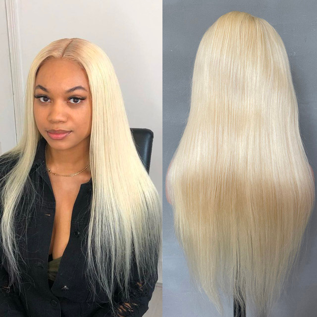 150 Density Straight Blonde Closure Wig Bleached Knots