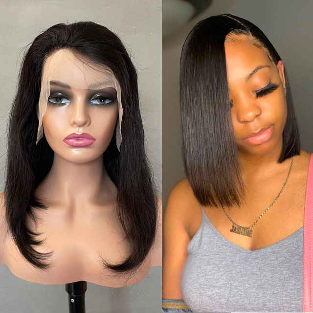 13*4 Straight Human Hair Lace Frontal Short Bob Wigs