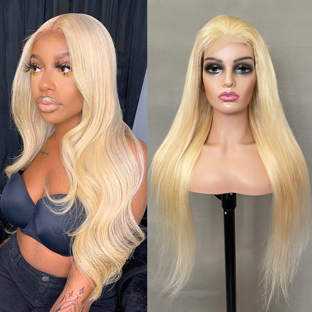 Straight Transparent Lace 613 Closure Wig Human Hair