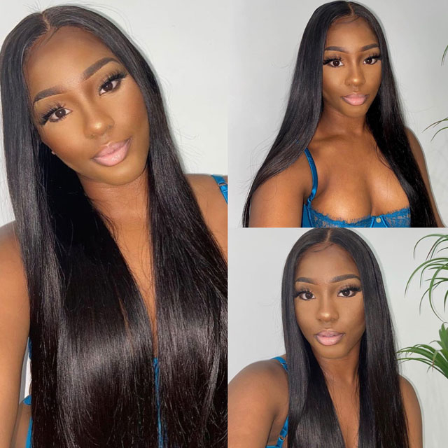 1b Human Hair Lace Closure Wig Straight Hair