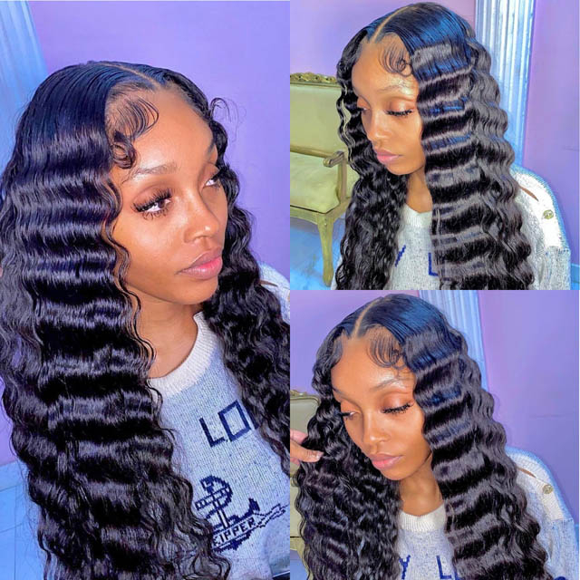4x4 Natural Color Lace Closure Wig Deep Wave