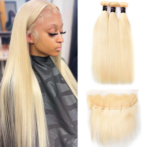 Brazilian Blonde Human Hair 613 3 Bundles with Transparent Frontal