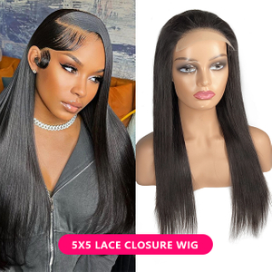 FBLhair Long Black 5x5 Lace Closure Wig Human Hair Straight 