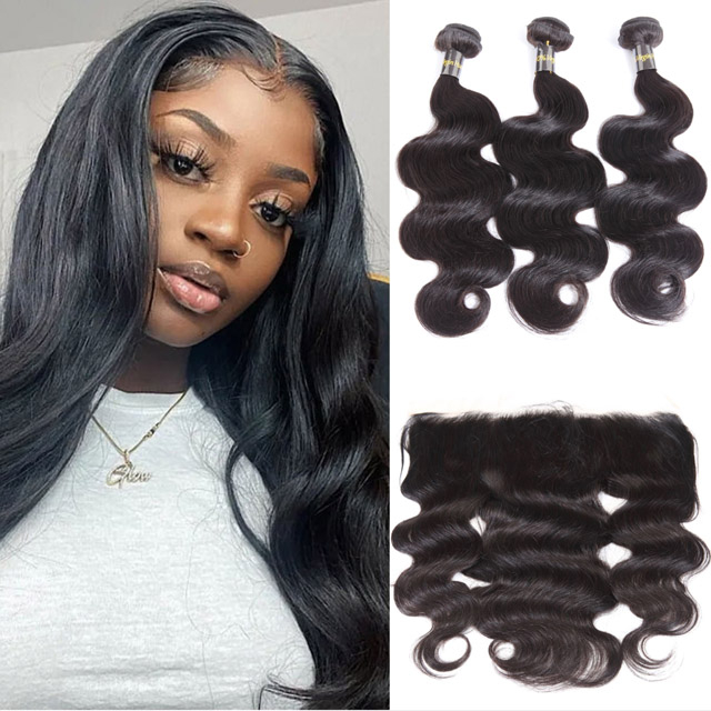 Indian Body Wave Human Hair 3 Bundles with Frontal