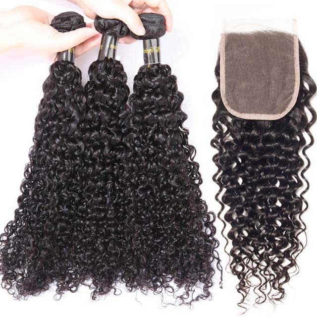 Curly Hair 3 Bundles with closure (14)