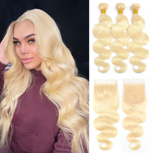 Brazilian Blonde Body Wave 613 Hair 3 Bundles With 4x4 Closure