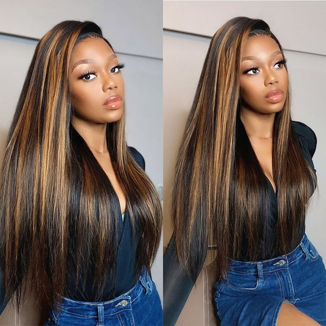 Highlight Honey Blonde Straight Hair 13×4 Lace Front Wigs