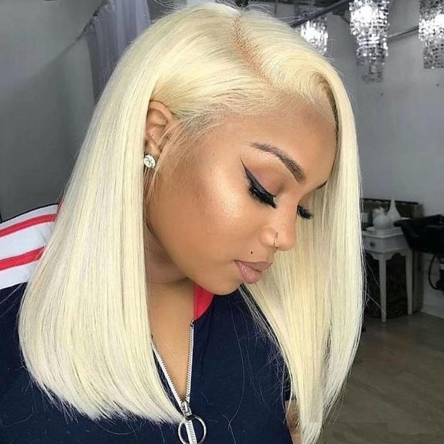 613 Straight 12 Inch Short Blonde Bob Lace Wigs