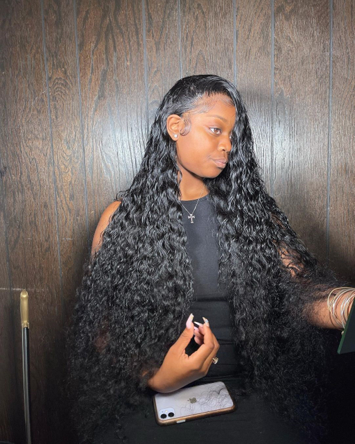 Long Human Hair Water Wave Bundles with Closure