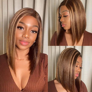 13x4 Frontal Highlight Honey Blonde Short Bob Wigs 