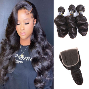 Peruvian Spring Loose Wave Human Hair 3 Bundles with 4×4 Closure