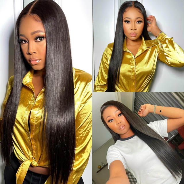 Brazilian Straight Hair 3 Bundles with 13x4 Transparent Lace Frontal