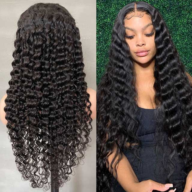 4x4 Natural Color Lace Closure Wig Deep Wave