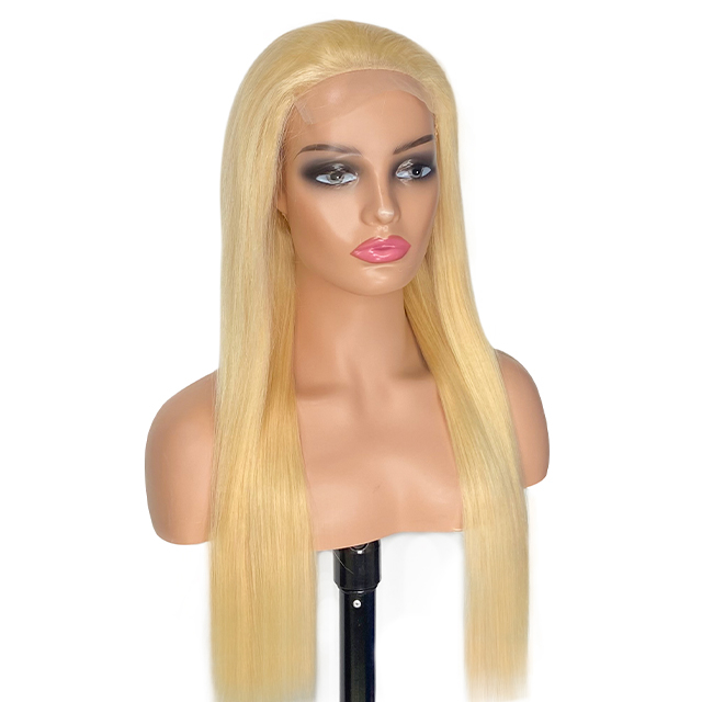 FBLhair Cheap 613 Human Hair 5x5 Straight Closure Wig Blonde