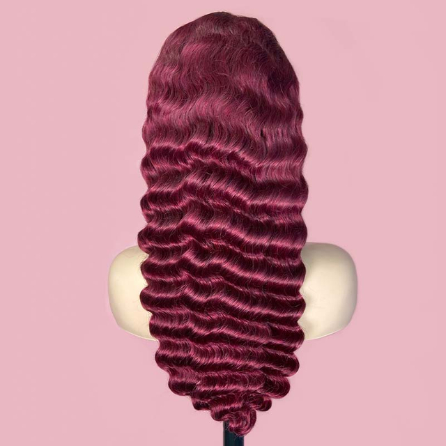 FBLhair Burgundy Deep Wave Full Frontal Wigs For Black Girl 13x4